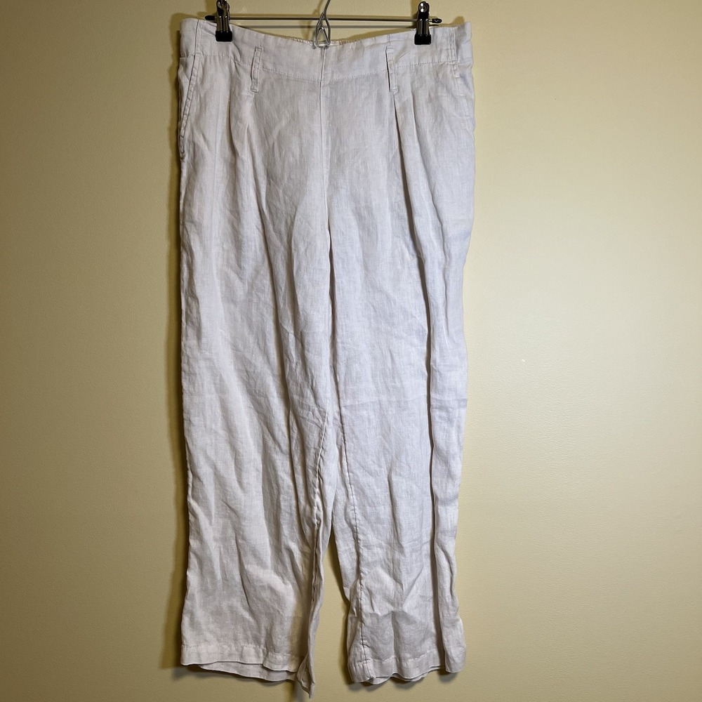 Nicole Miller Women's Linen Pants Wide Leg Pull On 100% Linen Granola Tan Sz M